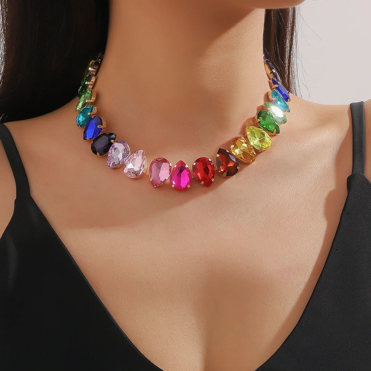 Multicolor Oval Crystal Choker Necklace