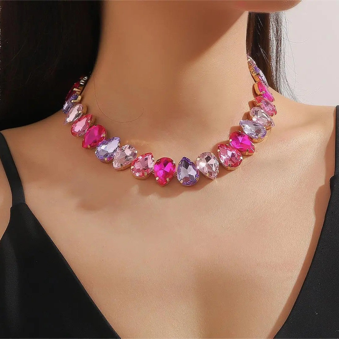 Multicolor Oval Crystal Choker Necklace