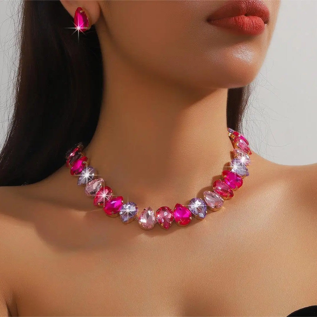 Multicolor Oval Crystal Choker Necklace