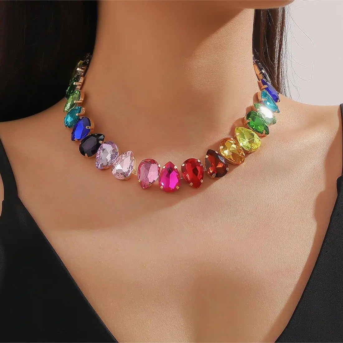 Multicolor Oval Crystal Choker Necklace