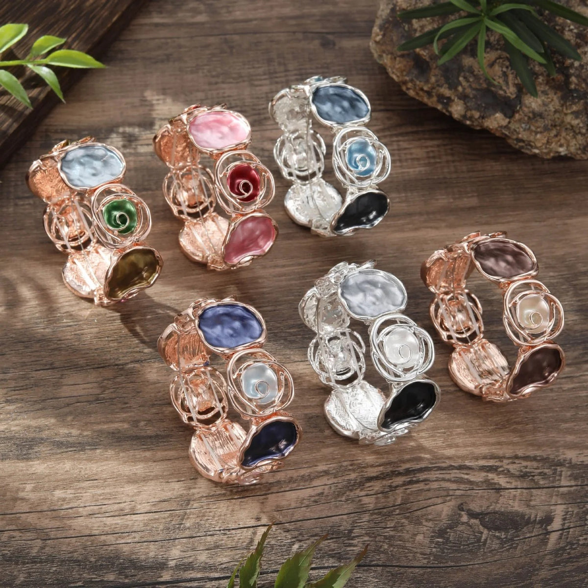 Colorful Enamel Rose Bracelet