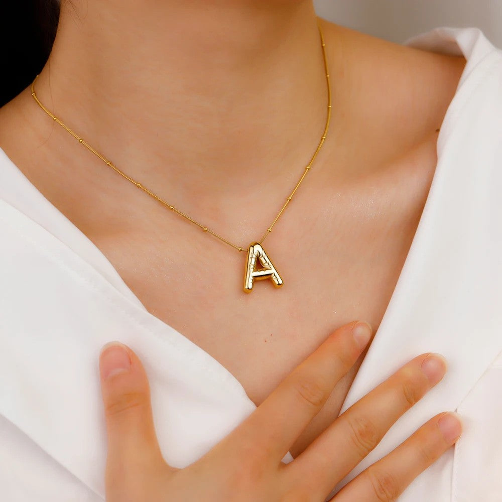 Puffy Alphabet Initial Necklace