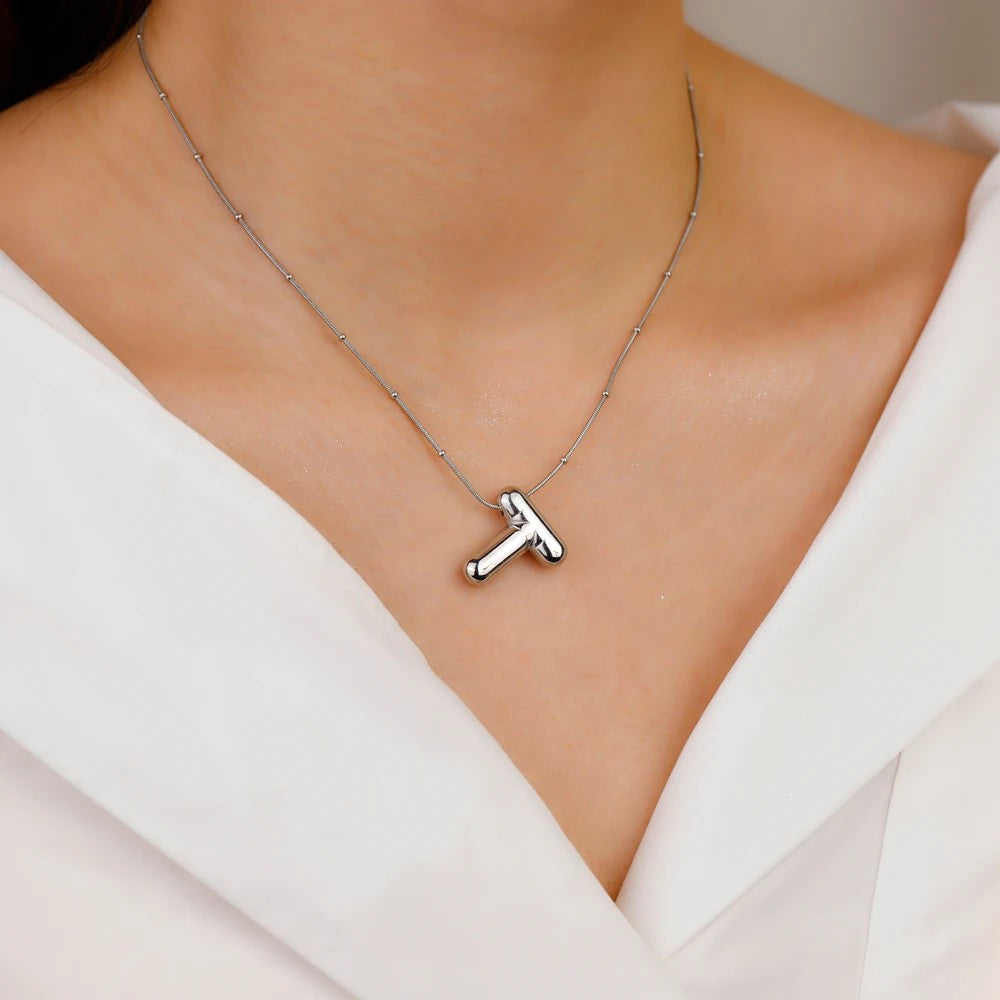 Puffy Alphabet Initial Necklace