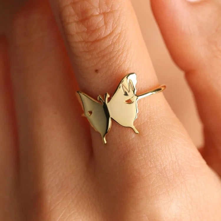 Personalized Initial Butterfly Ring