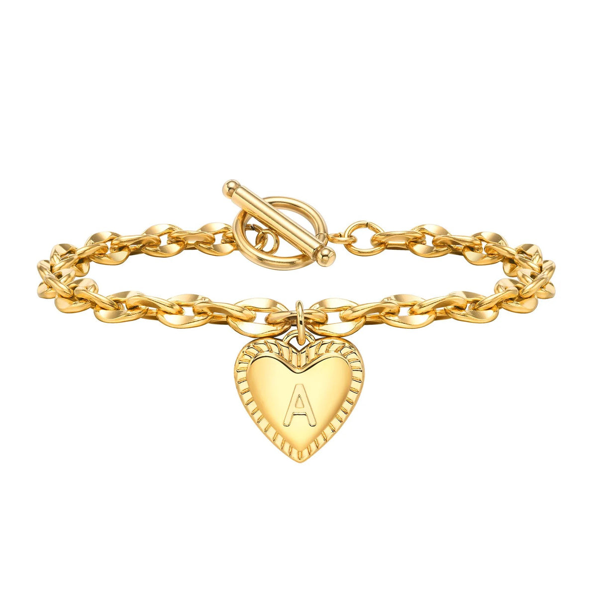 Initial Heart Link Bracelet