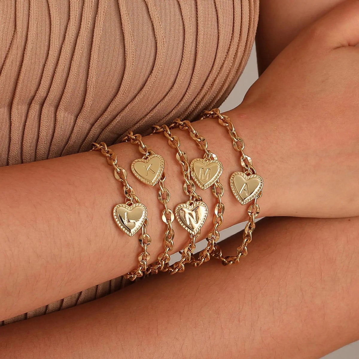 Initial Heart Link Bracelet