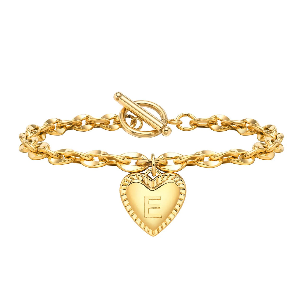 Initial Heart Link Bracelet
