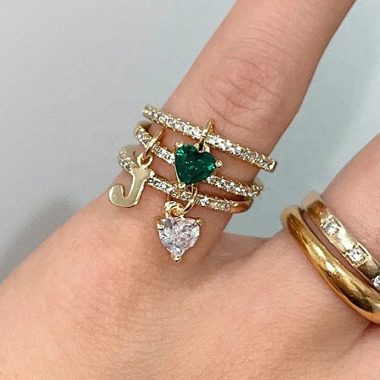 Crystal Initial Charm Ring