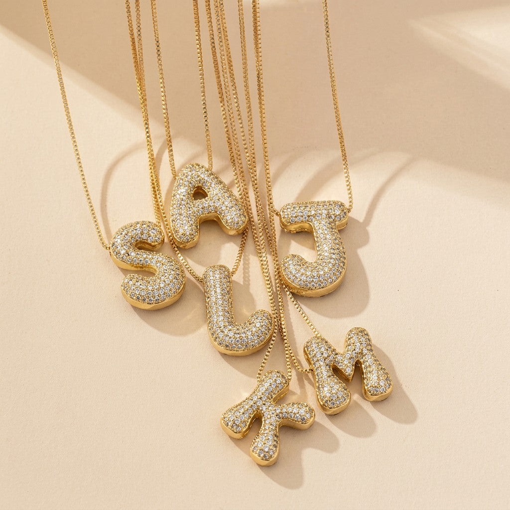 Crystal Puffed Letter Necklace