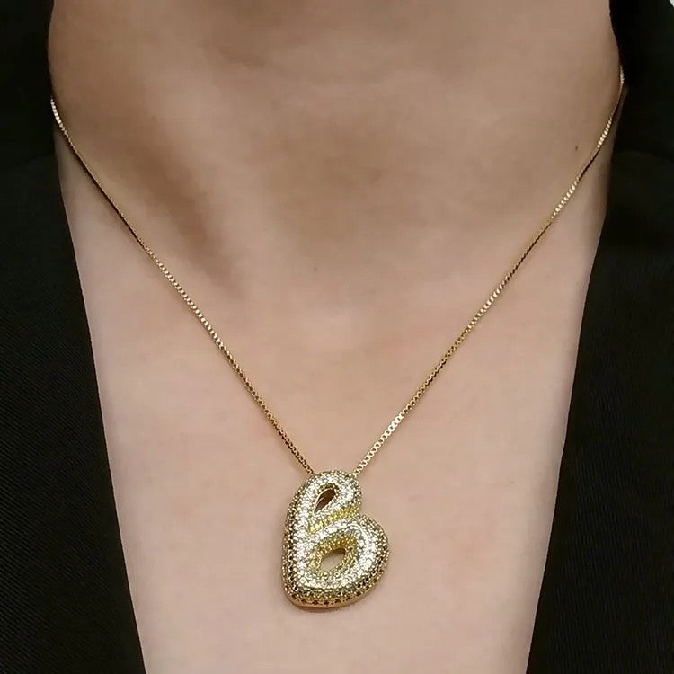 Crystal Puffed Letter Necklace