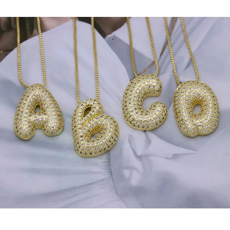 Crystal Puffed Letter Necklace