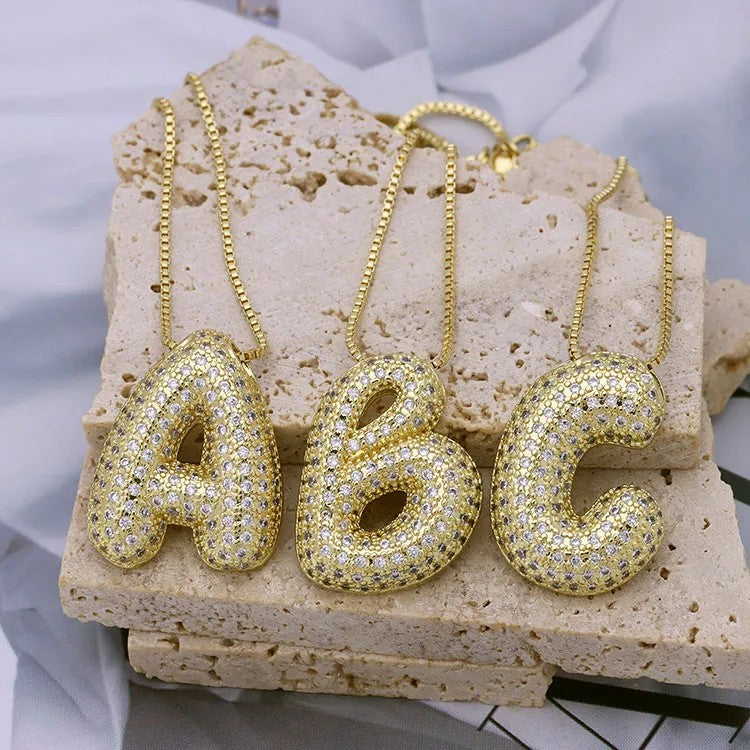Crystal Puffed Letter Necklace