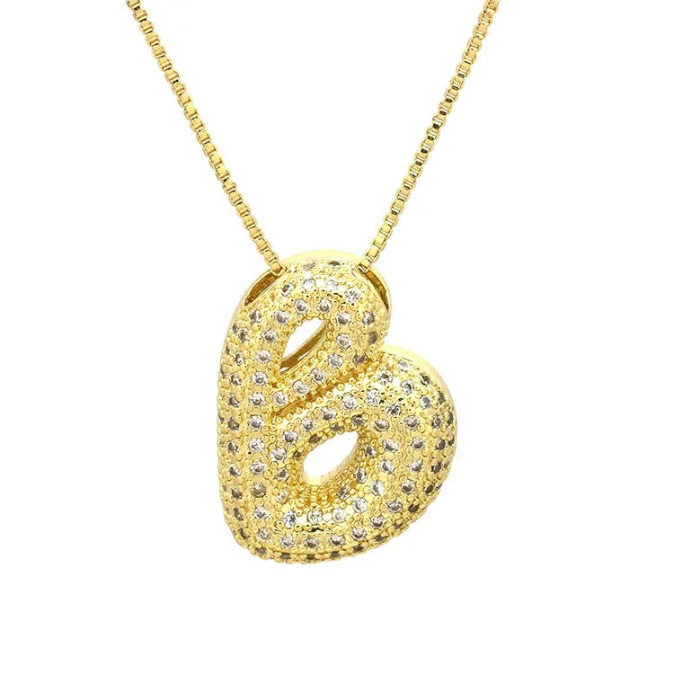 Crystal Puffed Letter Necklace