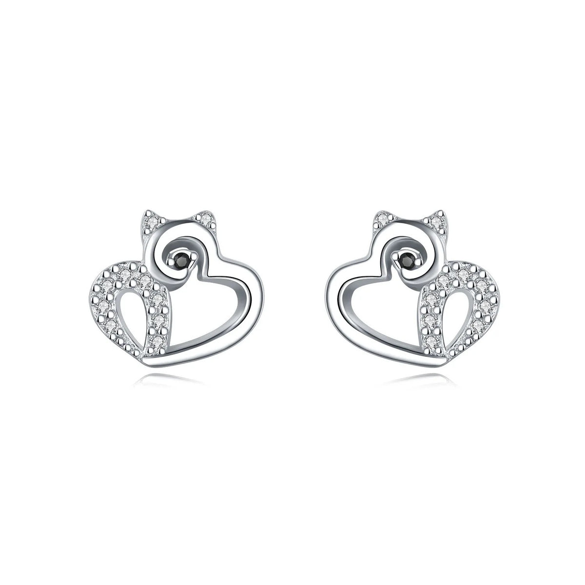 Cat Heart Zircon Stud Earrings