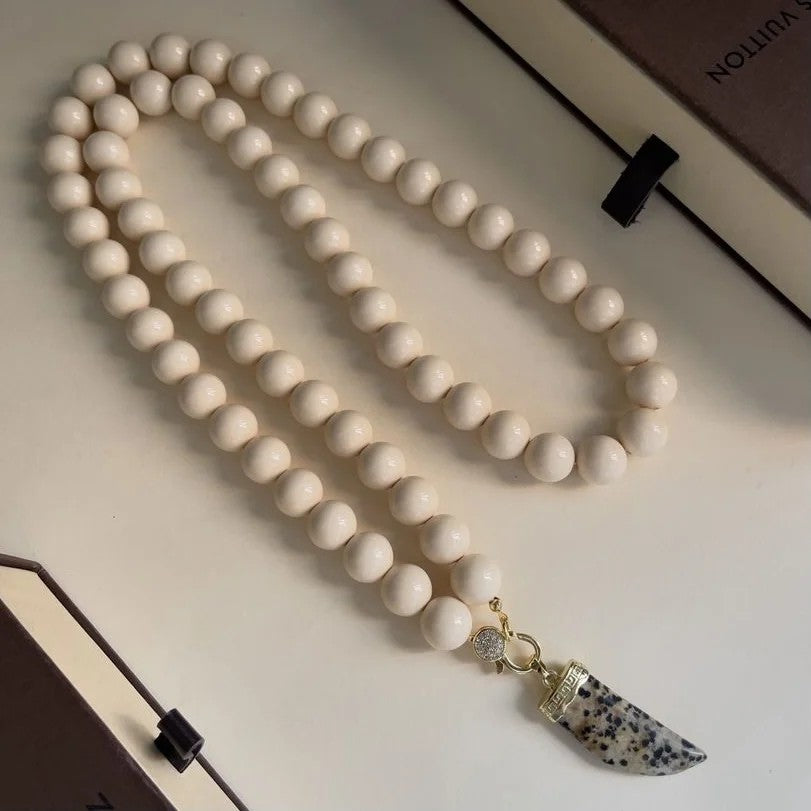 Cream Bead Turquoise Horn Necklace