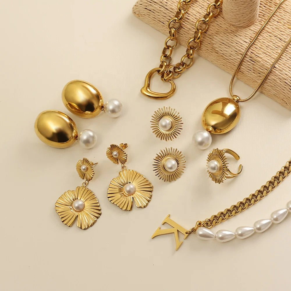 Half Pearl Half Chain Initial Necklace