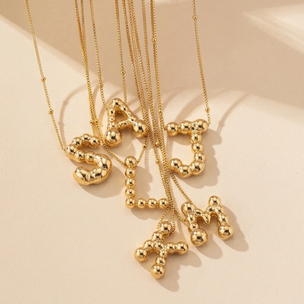 Gold Bead Initial Necklace
