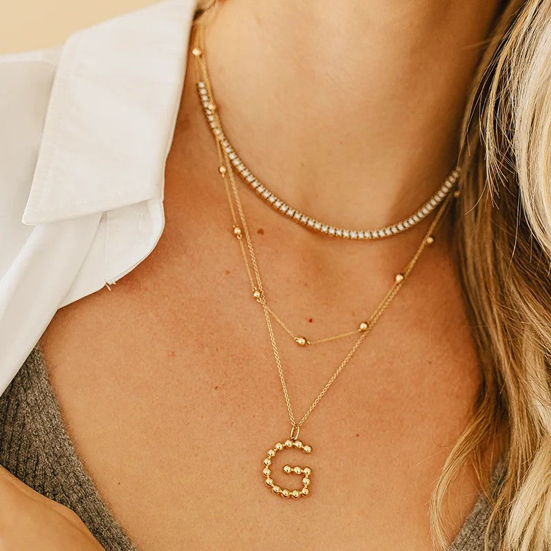 Gold Bead Initial Necklace