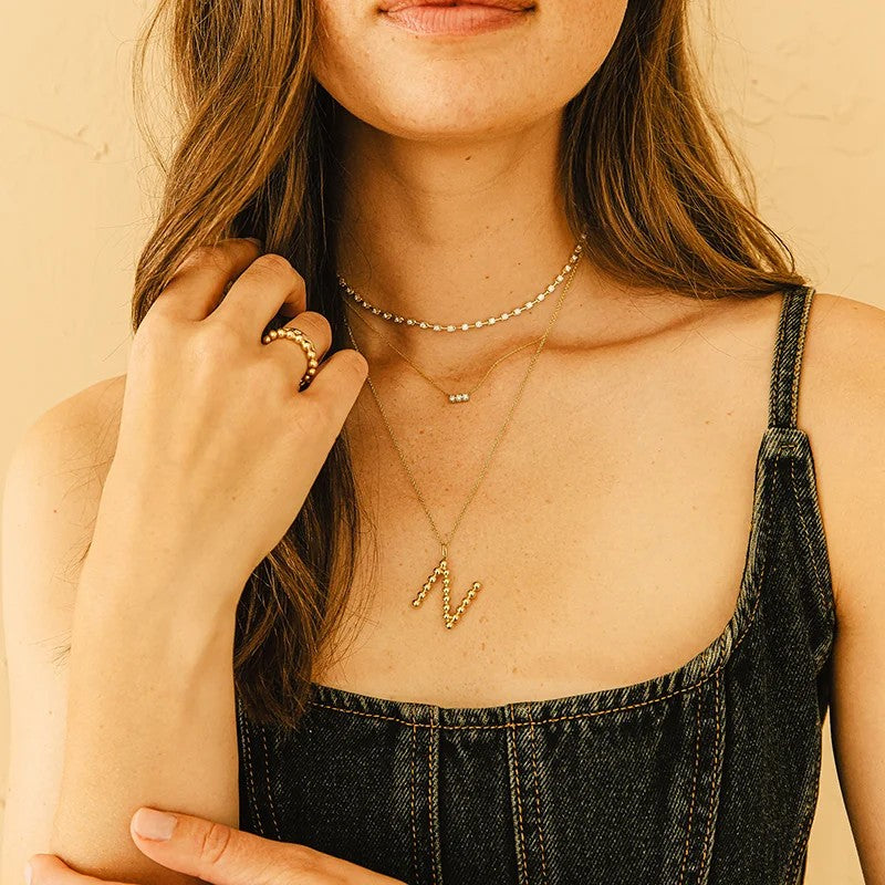 Gold Bead Initial Necklace