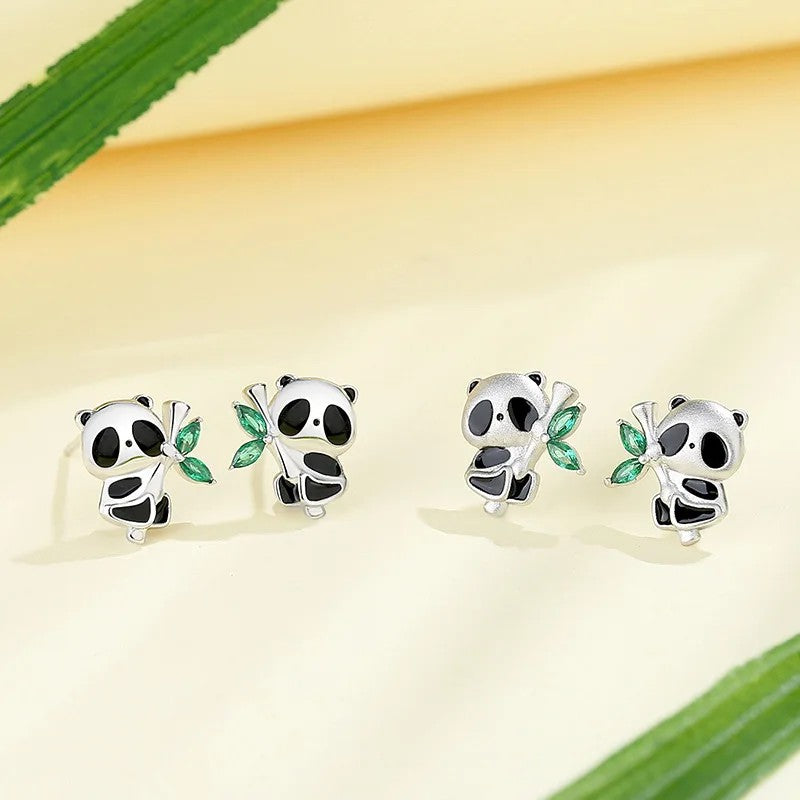 Panda Bamboo Stud Earrings
