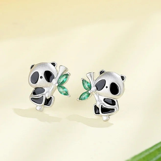 Panda Bamboo Stud Earrings