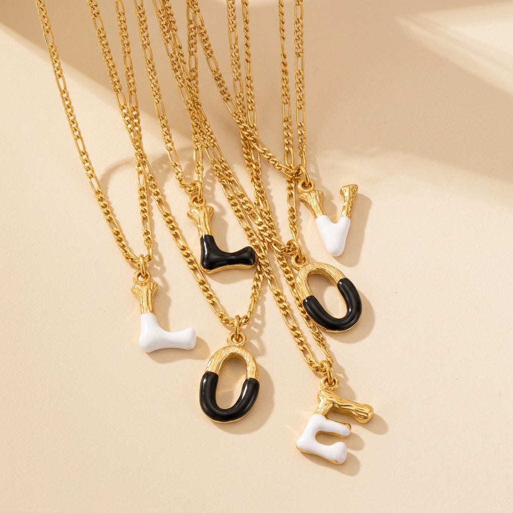 Two-Tone Letter Pendant Necklace