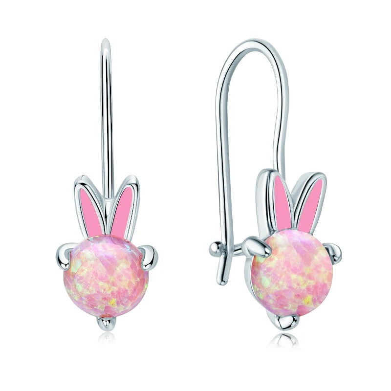 Pink Opal Rabbit Hook Earrings