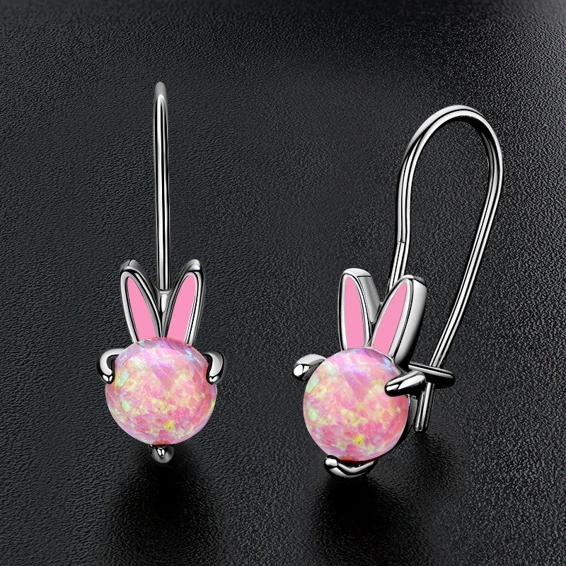 Pink Opal Rabbit Hook Earrings