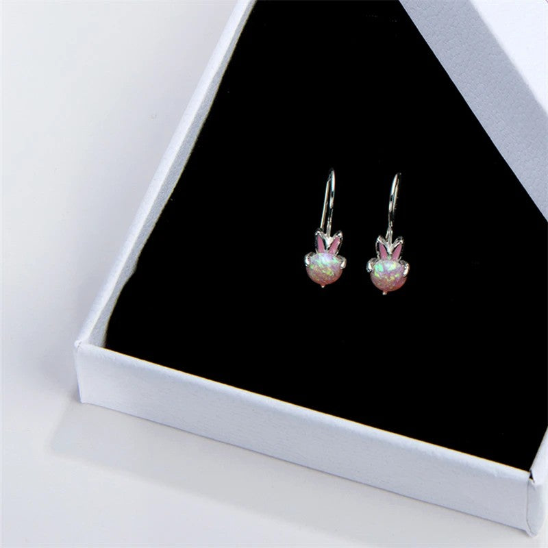 Pink Opal Rabbit Hook Earrings