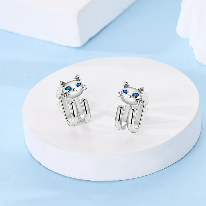 Blue Eye Cat Stud Earrings