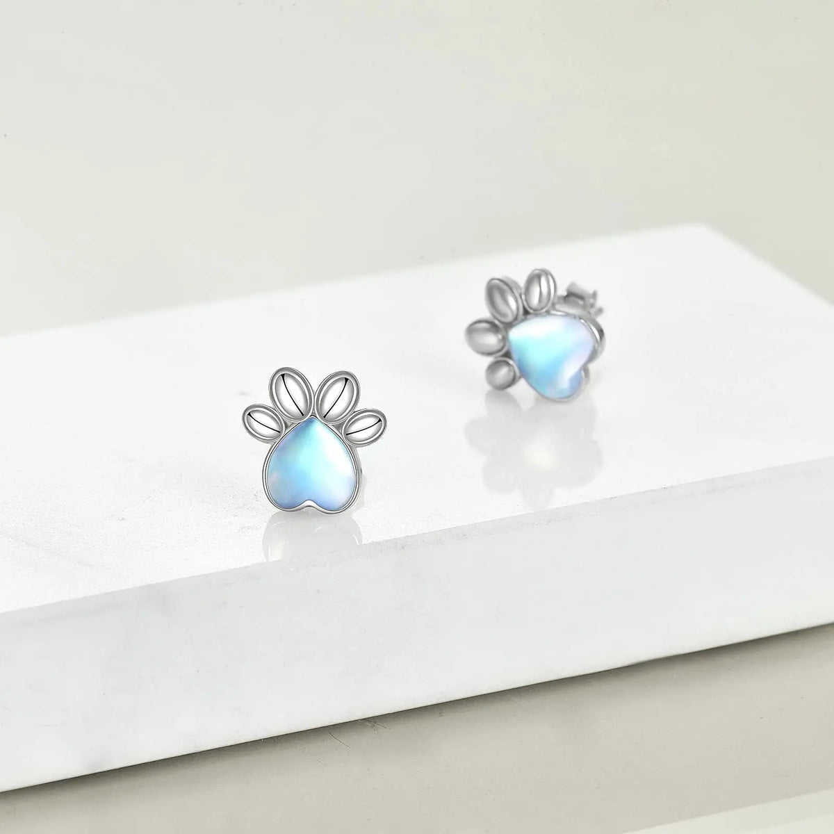 Moonstone Paw Stud Earrings