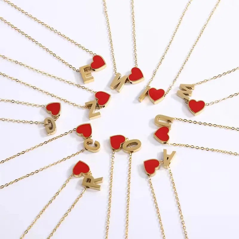 Red Heart Letter Pendant Necklace