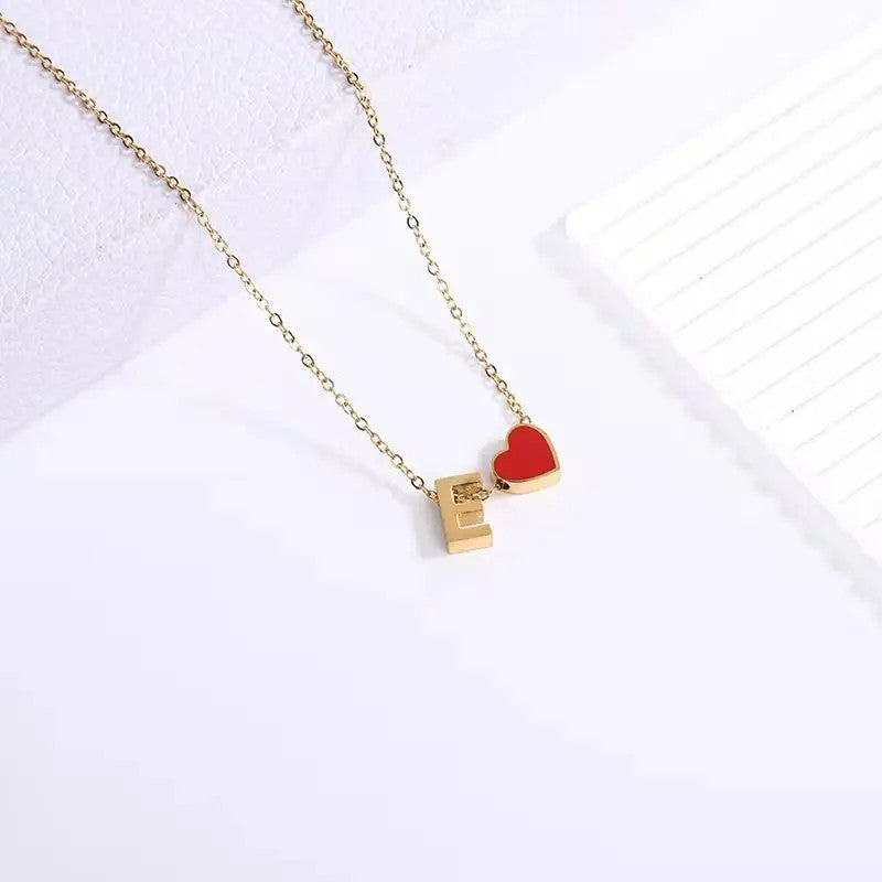 Red Heart Letter Pendant Necklace