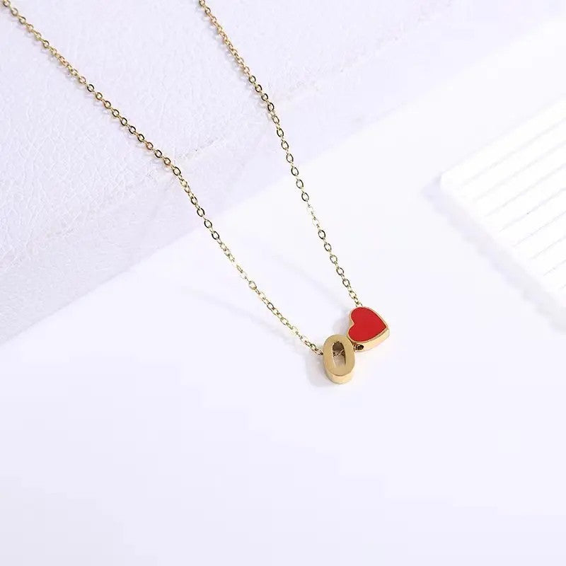 Red Heart Letter Pendant Necklace