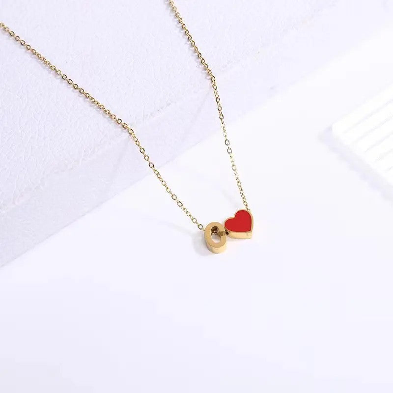 Red Heart Letter Pendant Necklace