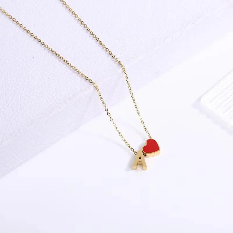 Red Heart Letter Pendant Necklace