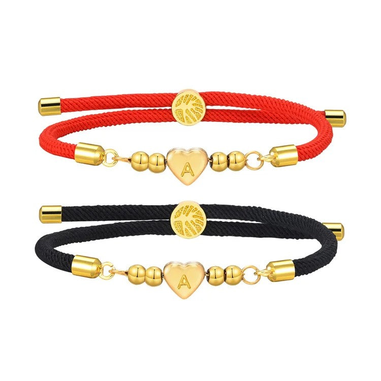 Initial Heart Beaded Cord Bracelet