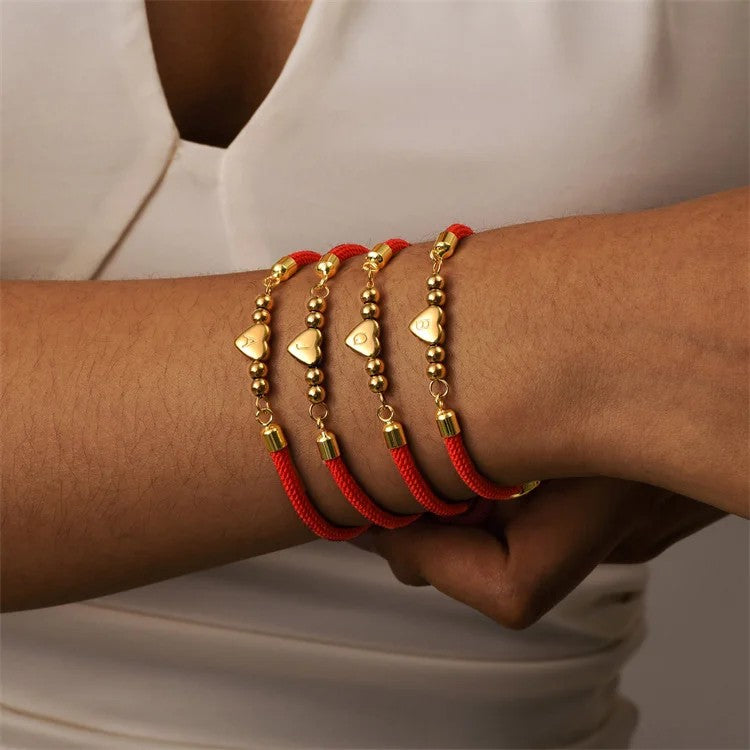 Initial Heart Beaded Cord Bracelet
