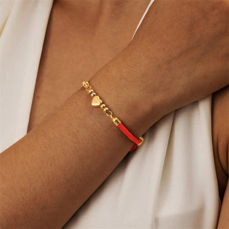 Initial Heart Beaded Cord Bracelet