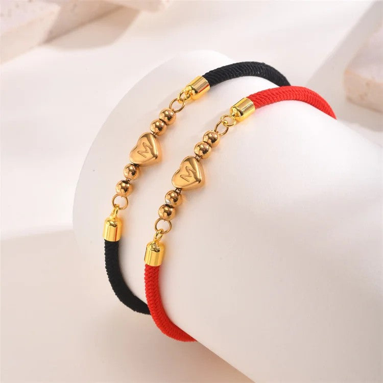 Initial Heart Beaded Cord Bracelet
