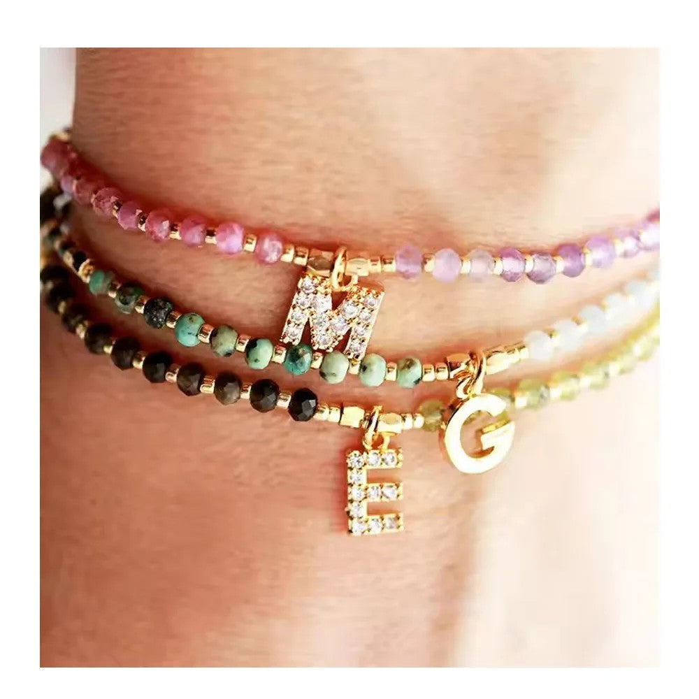 Crystal Initial Beaded Bracelet Set