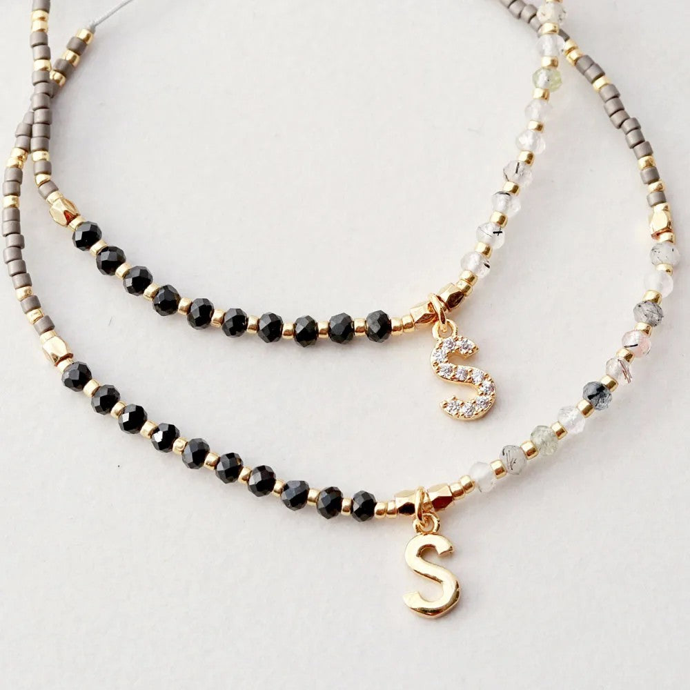 Crystal Initial Beaded Bracelet Set