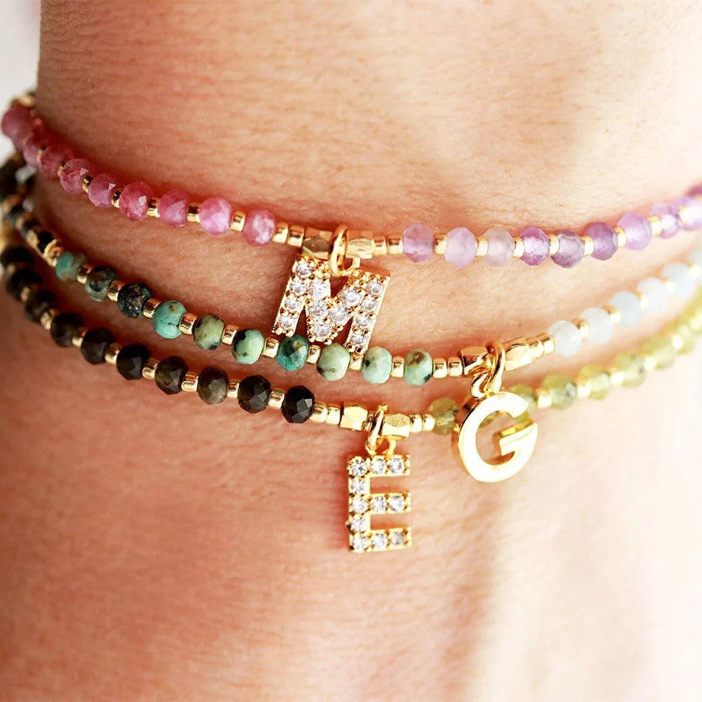 Crystal Initial Beaded Bracelet Set