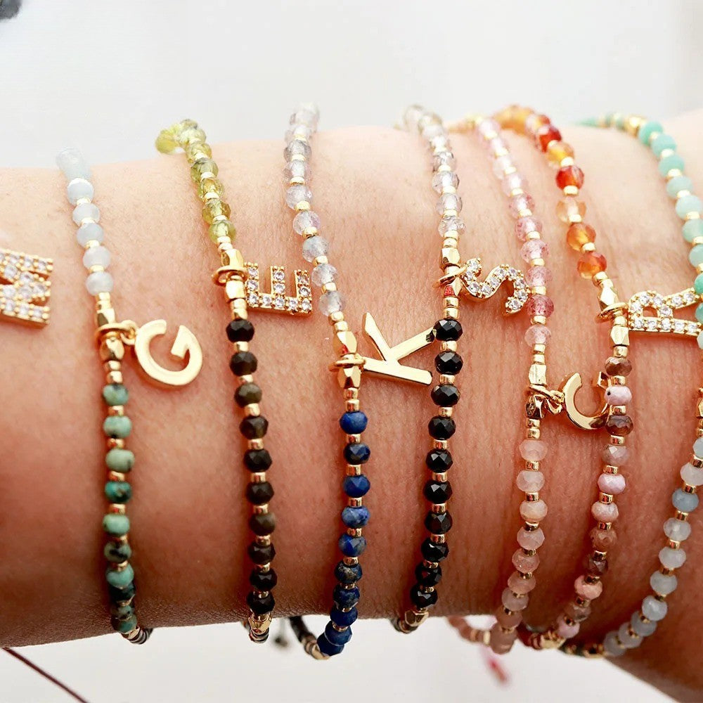 Crystal Initial Beaded Bracelet Set