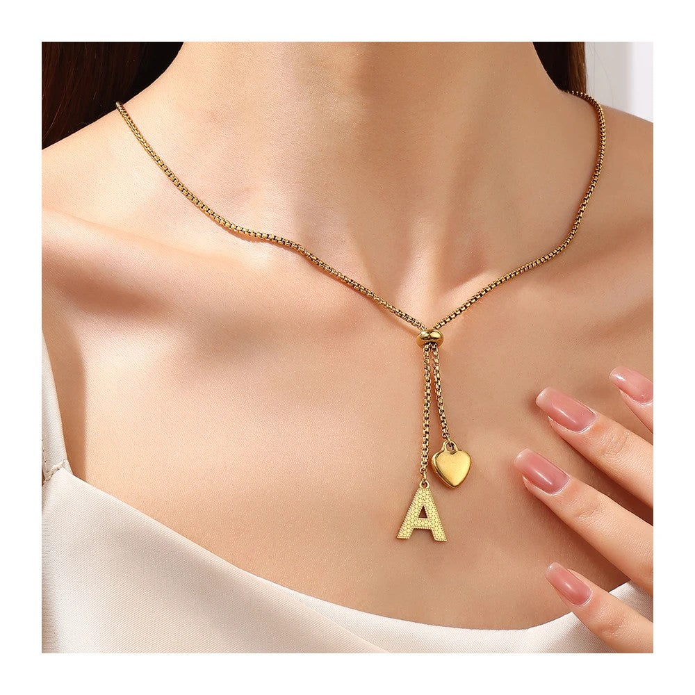Initial Heart Lariat Necklace