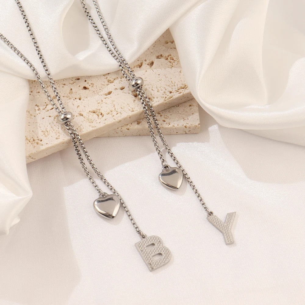 Initial Heart Lariat Necklace