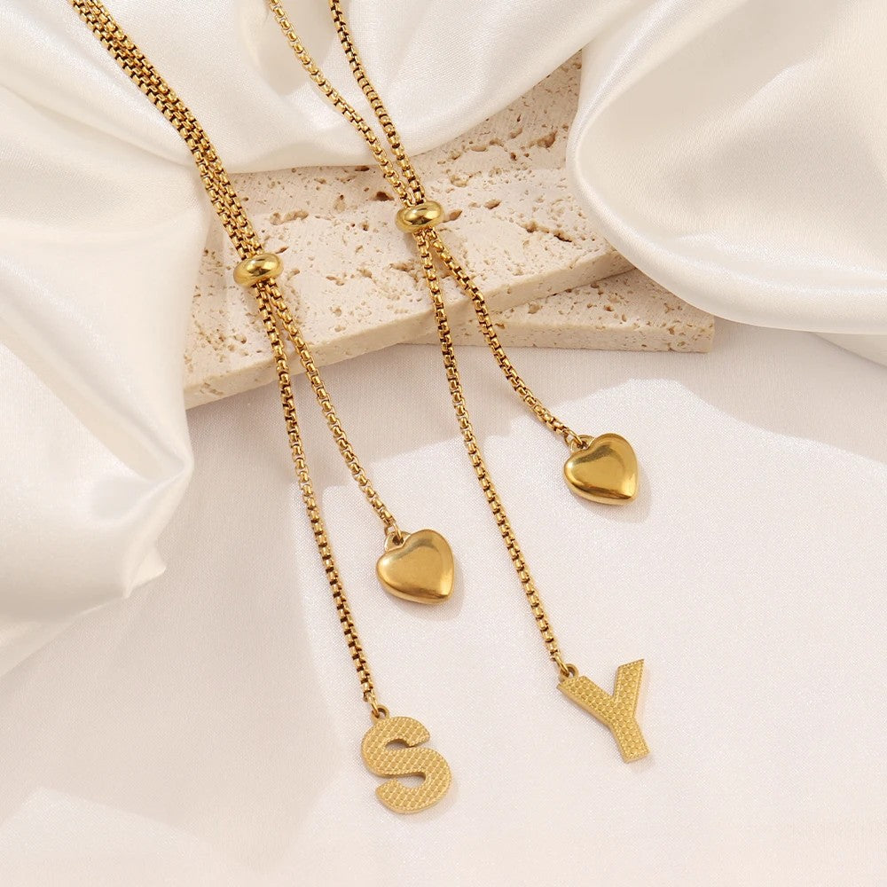 Initial Heart Lariat Necklace