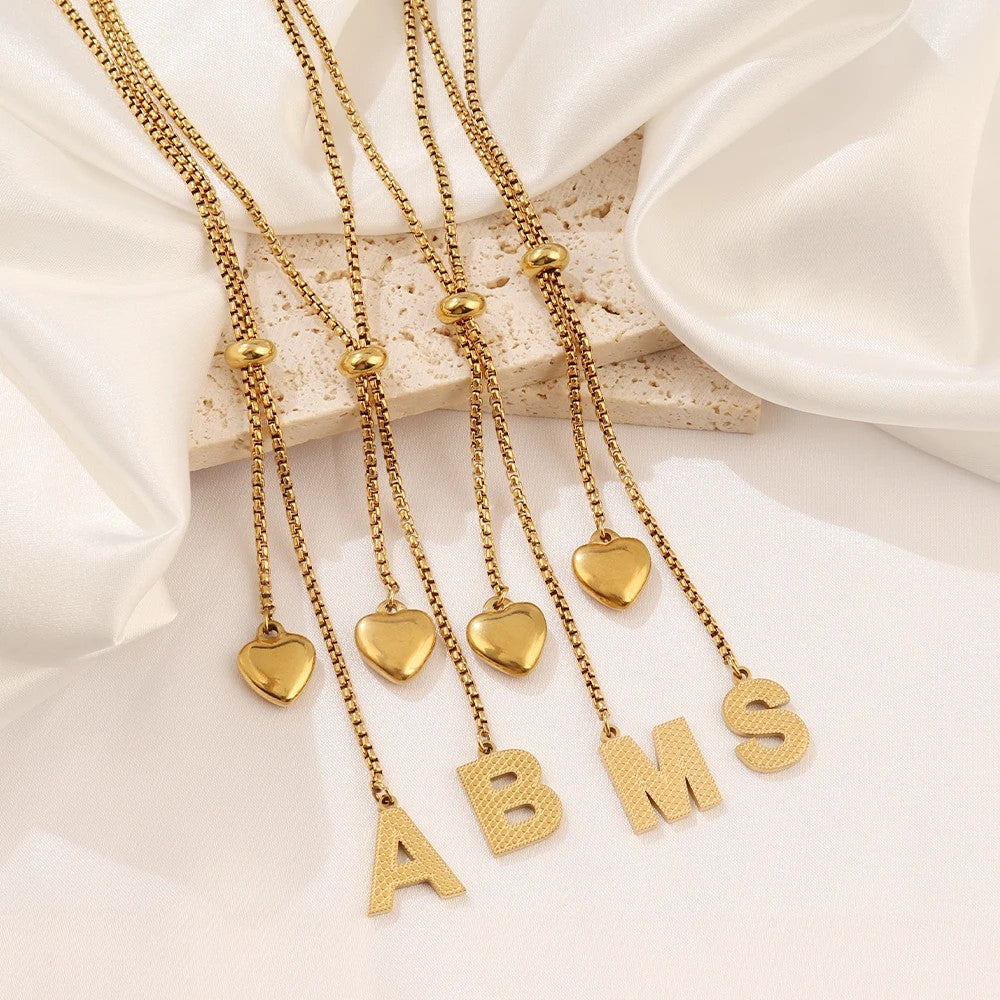 Initial Heart Lariat Necklace