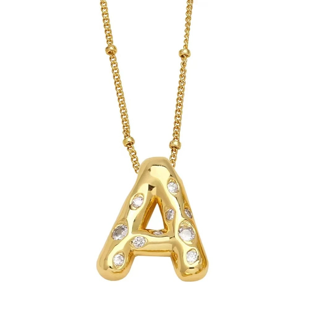Crystal Puffy Letter Beaded Necklace