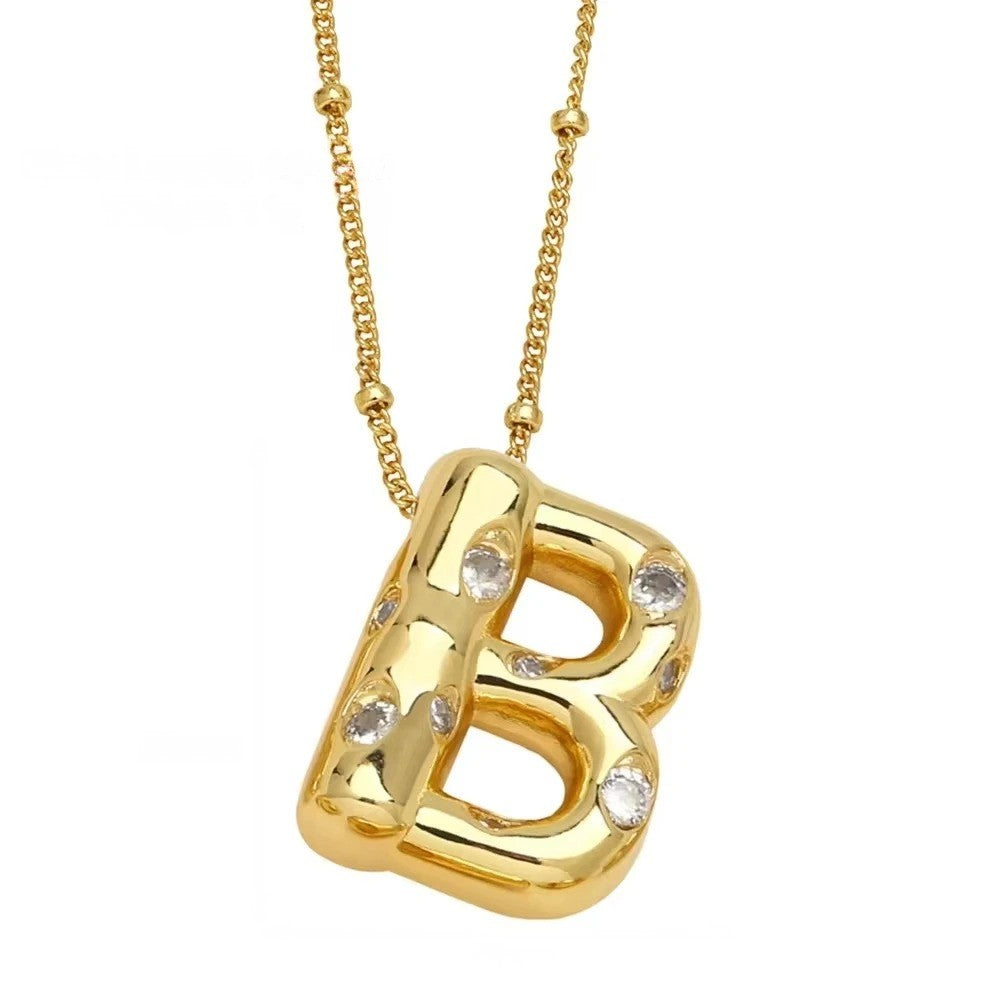 Crystal Puffy Letter Beaded Necklace